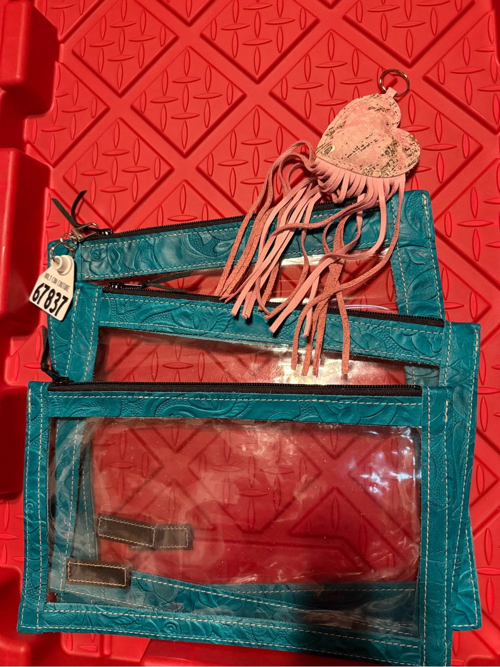 Turquoise Clear Travel Trio Set with Pink Tassel Keychain Brand New Never Opene